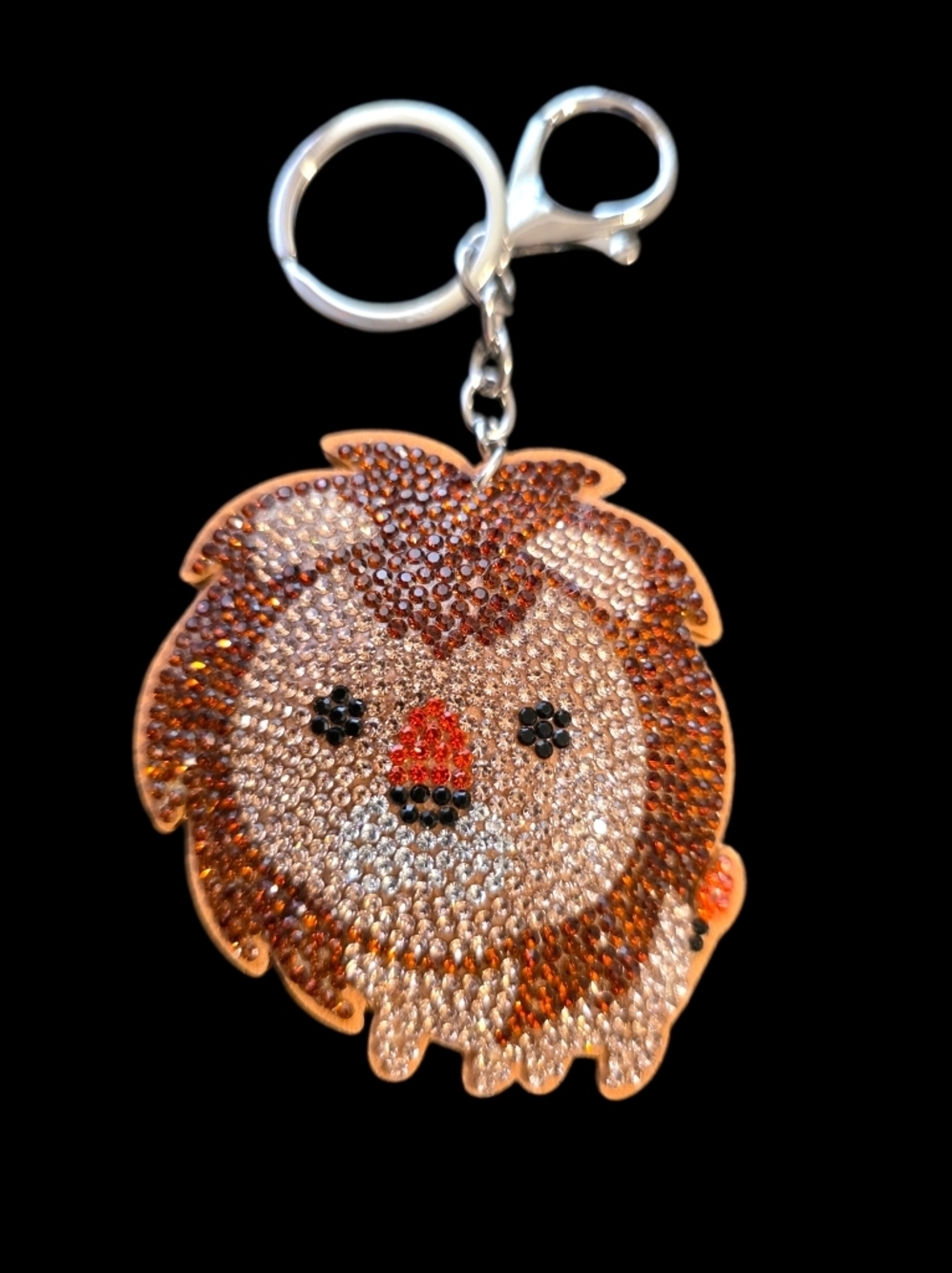 Crystal Lion Bag Charm Keychain - Brown and Gold Rhinestones